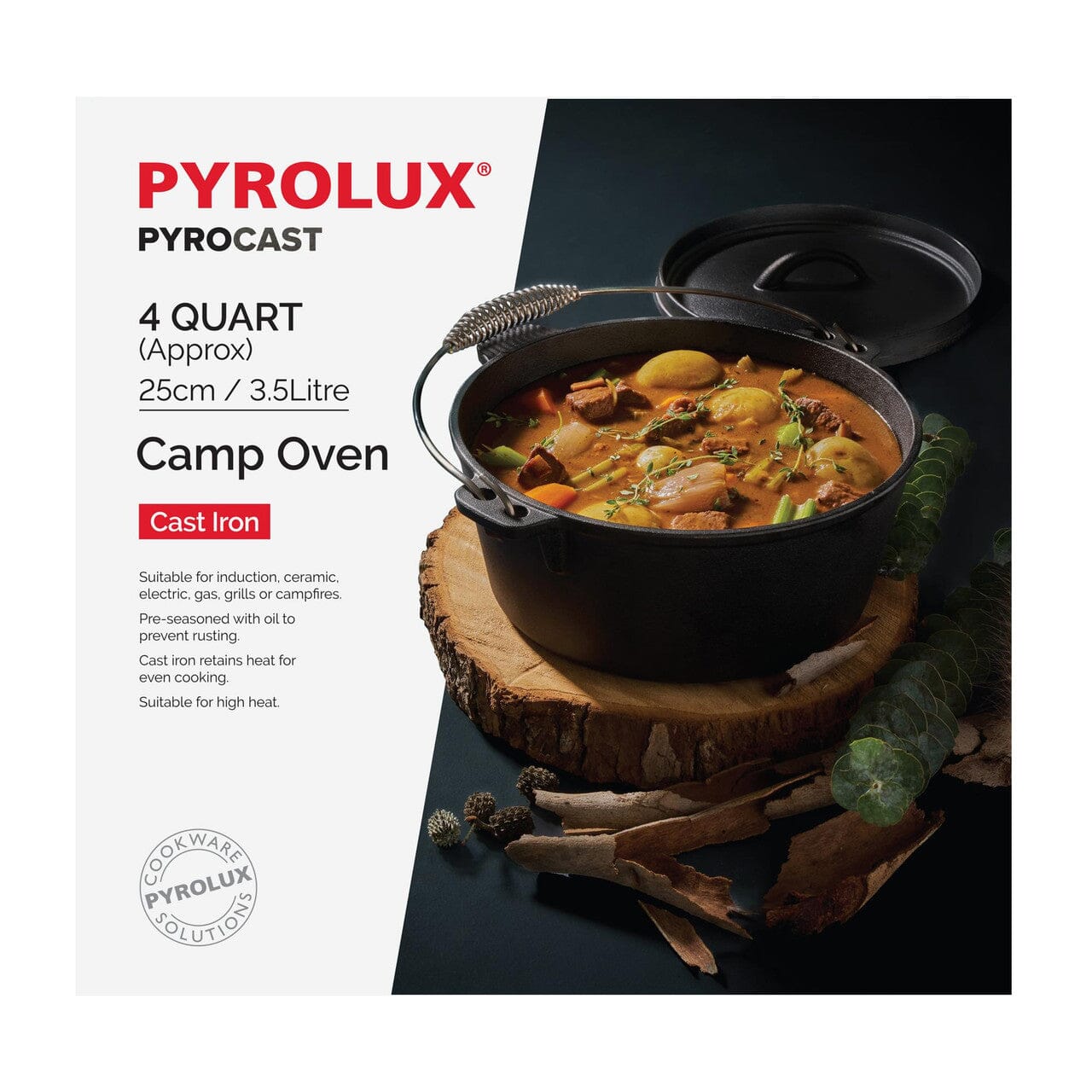 Pyrocast Camp Oven 25cm/3.5l Camp Ovens The Cooks Kitchen 