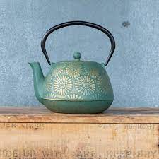 Avanti 1.2l Daisy Teapot Cast Iron Tea Pot W Lid Infuser Teal/gold Teapots & Infusers The Cooks Kitchen Mandurah 