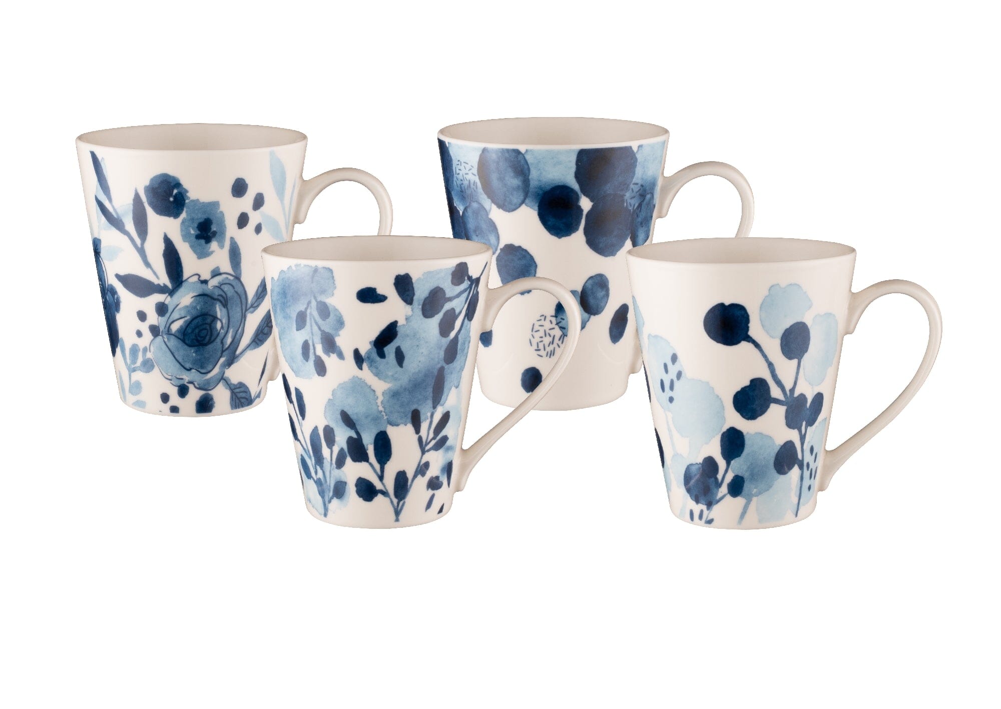 Bundanoon Sapphire Blooms Set Of 4 Conical Mugs - 400ml Mugs - Cups & Saucers The Cooks Kitchen Mandurah 