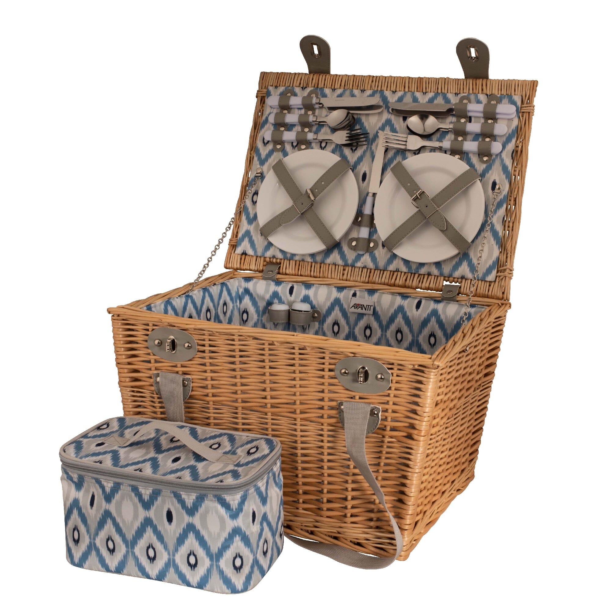 Avanti 4 Person Picnic Basket 48 X 35 X 30cm - Ikat Pattern Lining Picnicware The Cooks Kitchen Mandurah 