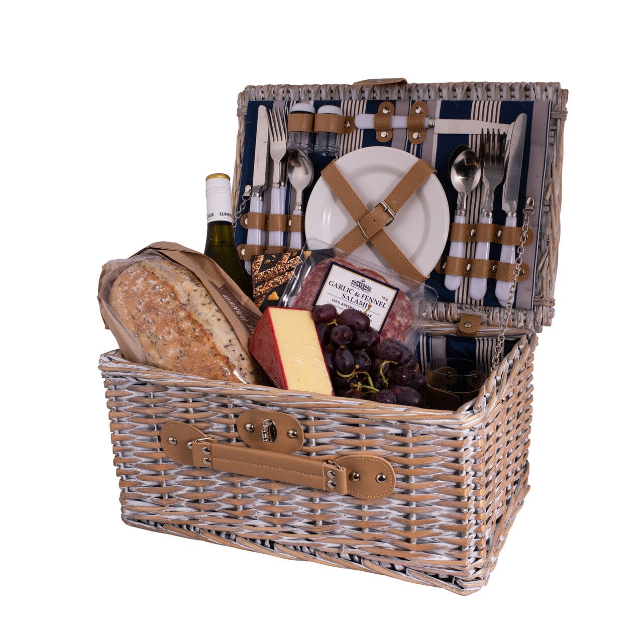 Avanti 4 Person Picnic Basket - Hampton Stripe Lining Bags & Baskets The Cooks Kitchen 