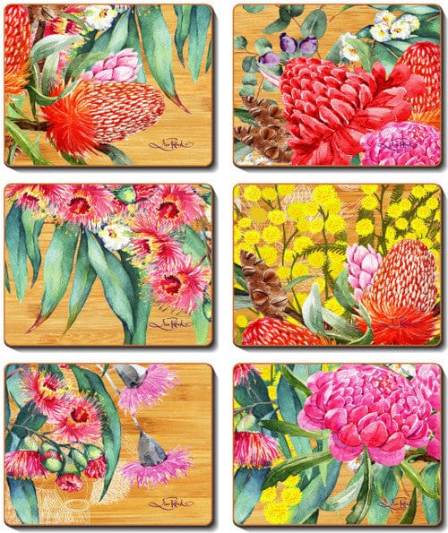 Cinnamon Native Flowers Coasters - Set Of 6 Placemats & Coasters The Cooks Kitchen 