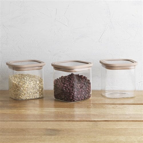 Ecology Store Set Of 3 Square Canisters - Almond Glassware Storage The Cooks Kitchen 