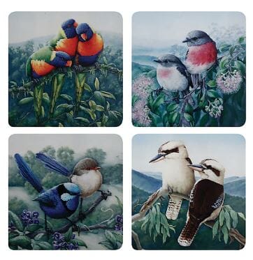 Maxwell & Williams - Birds Of Australia Katherine Castle 10 Year Anniversary - Corkback Coasters 10.5cm - Set Of 4 Assorted Placemats & Coasters The Cooks Kitchen 