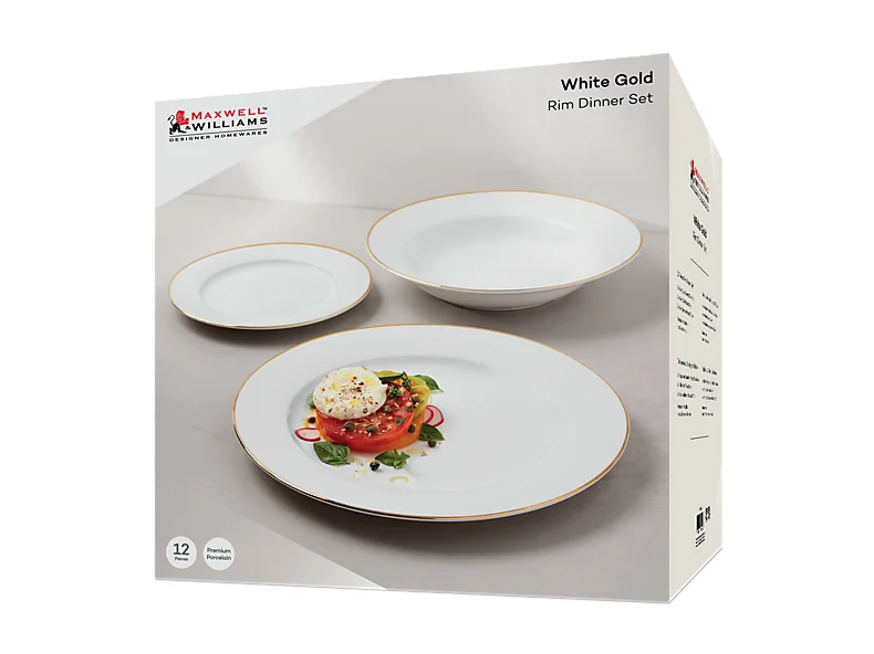 Maxwell & Williams White Gold Rim Dinner Set 12pc
