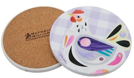 Maxwell & Williams Pete Cromer Barn Friends Ceramic Round 10cm Coaster Chook Purple Placemats & Coasters The Cooks Kitchen 