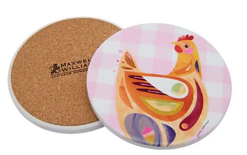 Maxwell & Williams Pete Cromer Barn Friends Ceramic Round 10cm Coaster Chook Pink Placemats & Coasters The Cooks Kitchen 