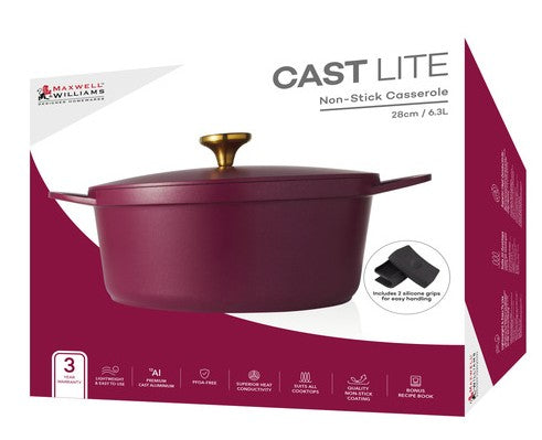 Maxwell & Williams Cast Lite - Non-stick Casserole 28cm/6.3l Cherry