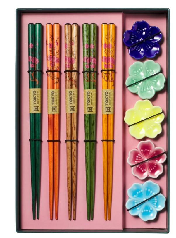 Tokyo Design Studio Fujisakura Chopsticks 10pc With Rest Gift Boxed