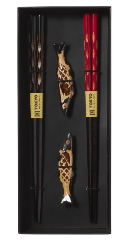 Tokyo Design Studio Sardine Chopsticks 4pc With Rest Gift Boxed