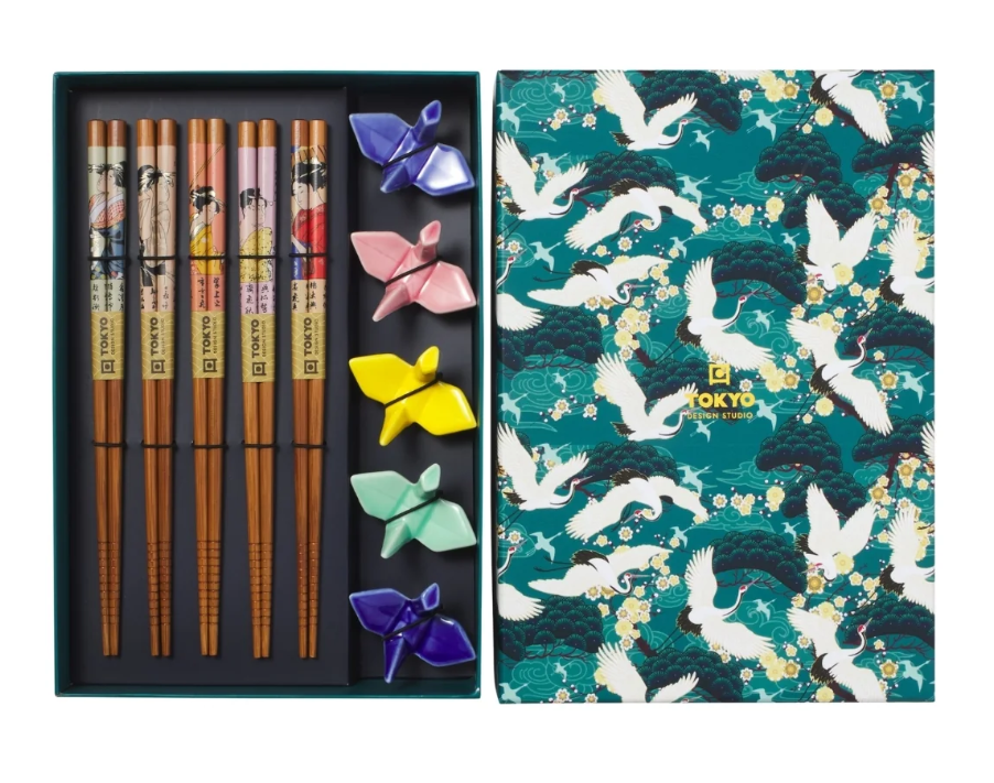 Tokyo Design Studio Crane Chopstick Set 10pc Inc Rests