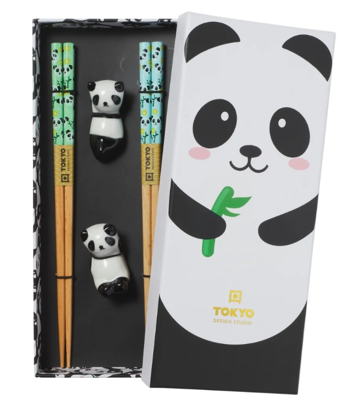 Tokyo Design Studio Panda Chopsticks 4pc With Rest Gift Boxed