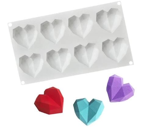 Cake Craft - Silicone Mold - 8 Mini 3d Geo Hearts Silicone Moulds The Cooks Kitchen 