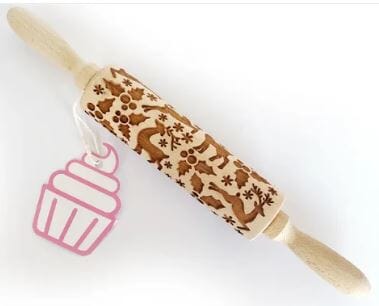 Cake Craft - Deers & Hollies Wooden Rolling Pin Decorating Accessories The Cooks Kitchen 