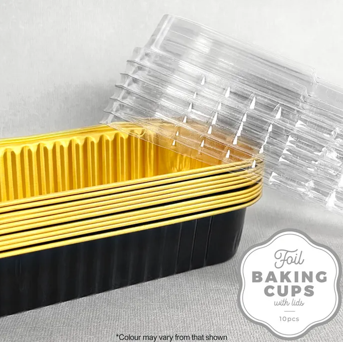 Cake Craft Rectangle Foil Baking Cup With Lid Black/gold 10pc