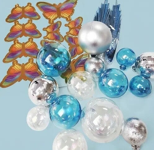 Cake Craft 27pc Set -clear, Blue & Silver - Deco Balls.fans & Butterflies Cake Toppers The Cooks Kitchen 