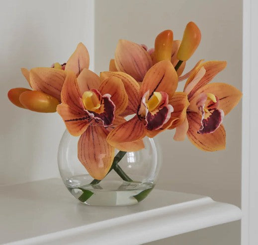 Rogue Cymbidium-glass Vase Orange