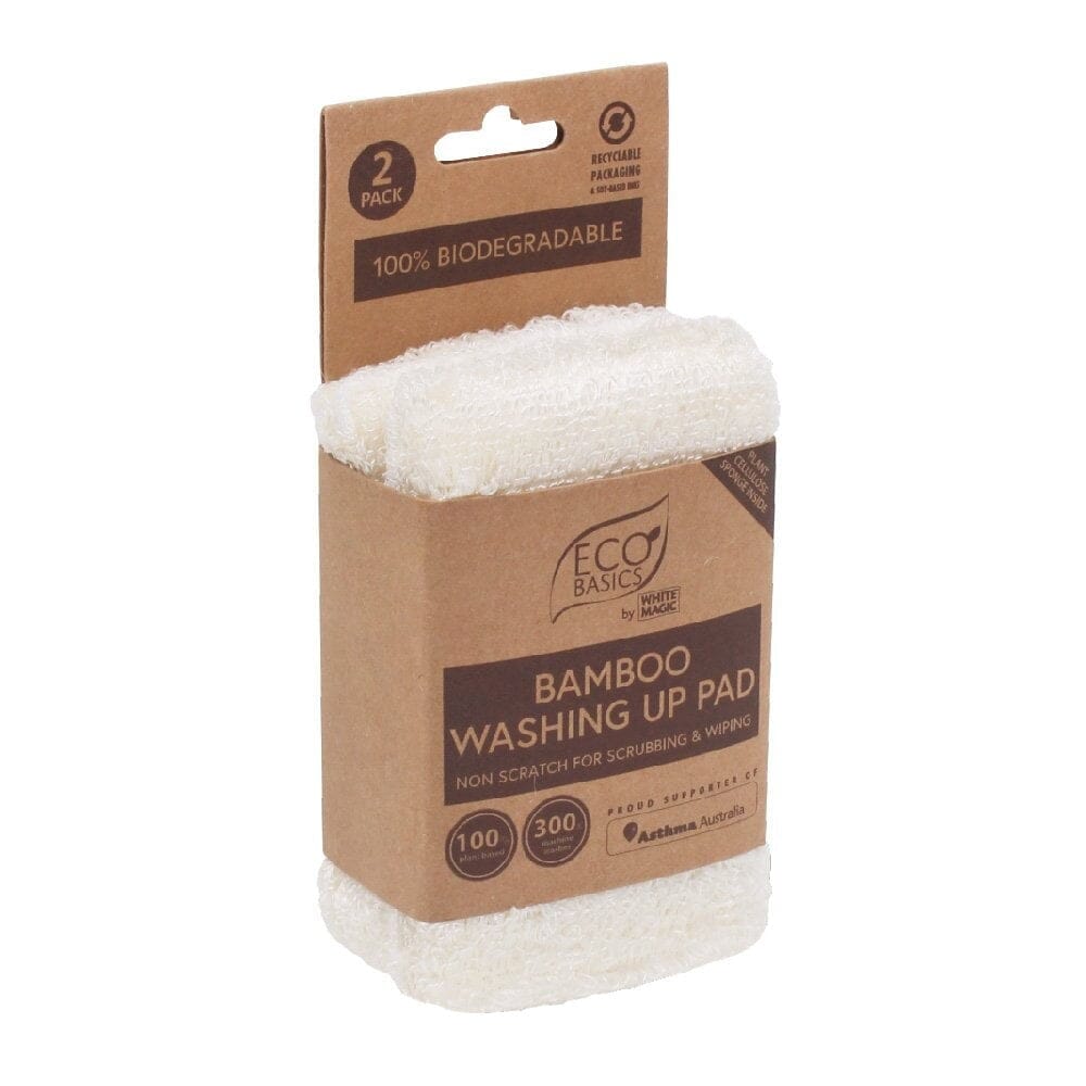 White Magic Eco Basics Bamboo Washing Up Pad 2 Pack Cleaning Equipment The Cooks Kitchen Mandurah 