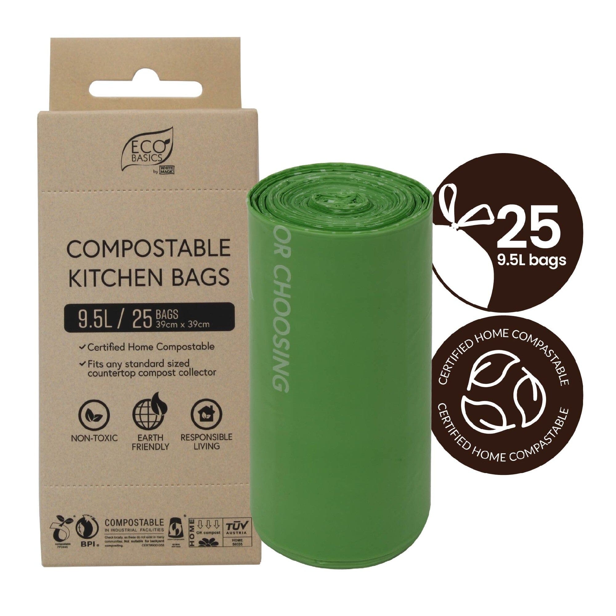 Eco Basics Compostable Kitchen Bags 39x39cm 9.5l 25 Bags Bins & Liners The Cooks Kitchen 