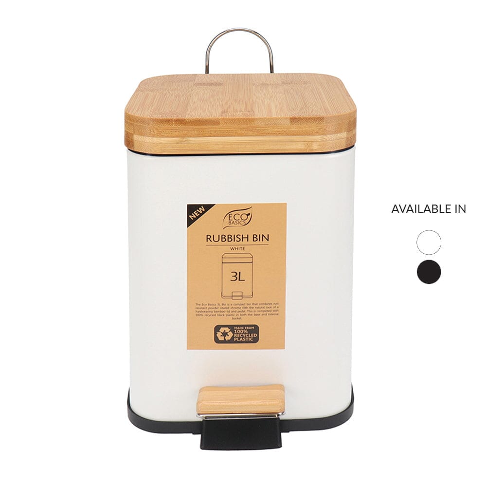 Eco Basics Rubbish Bin Square 3l - White Rubbish Bins The Cooks Kitchen 