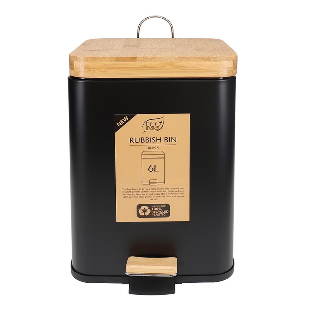 Eco Basics Rubbish Bin Square 6l - Black Rubbish Bins The Cooks Kitchen 