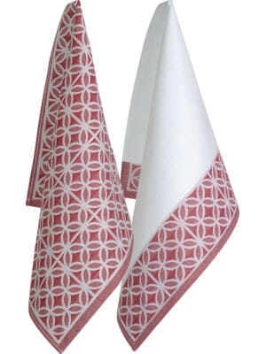 Oglvies Euro Collection Cotton Tea Towel - Geometric Red Set Of 2 Tea Towels The Cooks Kitchen 