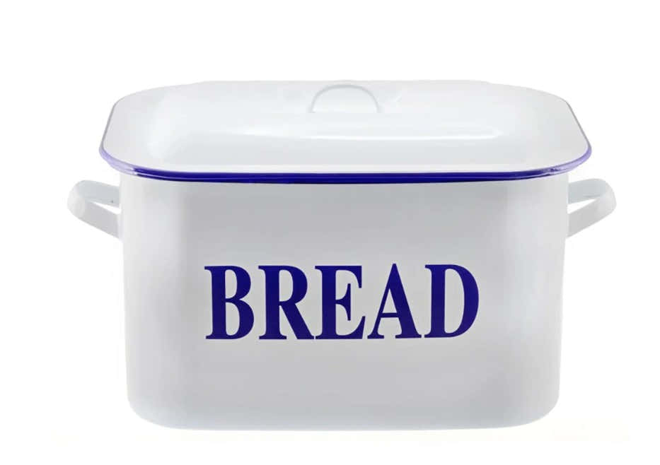 Falcon Enamel Bread Bin 20cm - White With Blue Rim