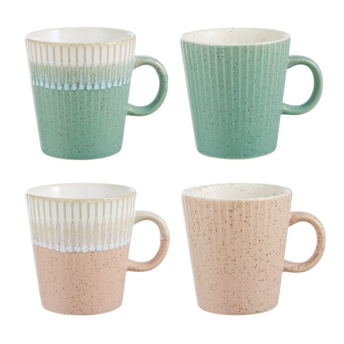 Fluted Mug 275ml Set Of 4 - Pink & Green Mugs - Cups & Saucers The Cooks Kitchen 