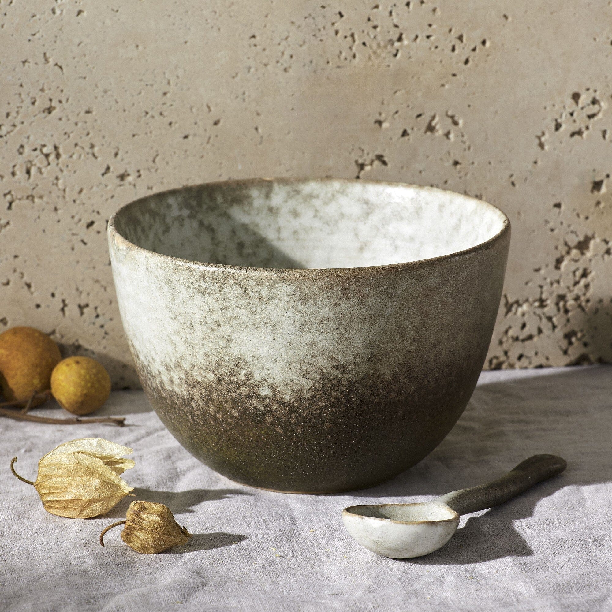 Grand Designs Dusk Stoneware Tall Bowl & Spoon Set - Cream & Brown 14.8x14.8x9.3cm Platters & Bowls The Cooks Kitchen 