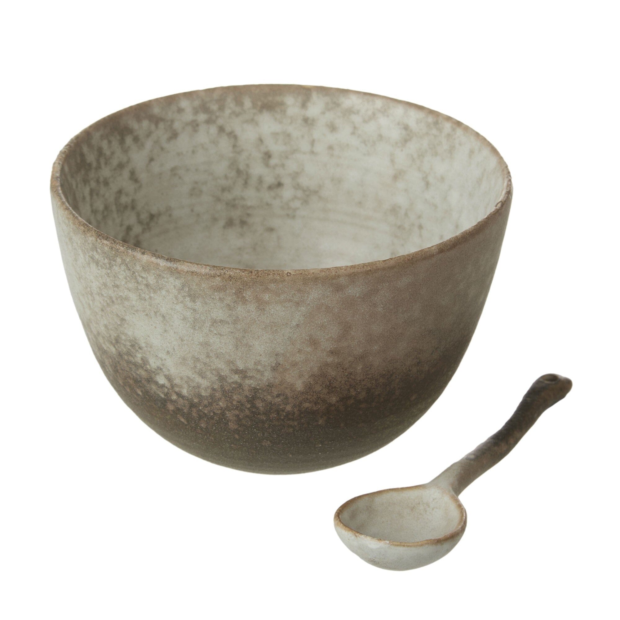 Grand Designs Dusk Stoneware Tall Bowl & Spoon Set - Cream & Brown 14.8x14.8x9.3cm Platters & Bowls The Cooks Kitchen 