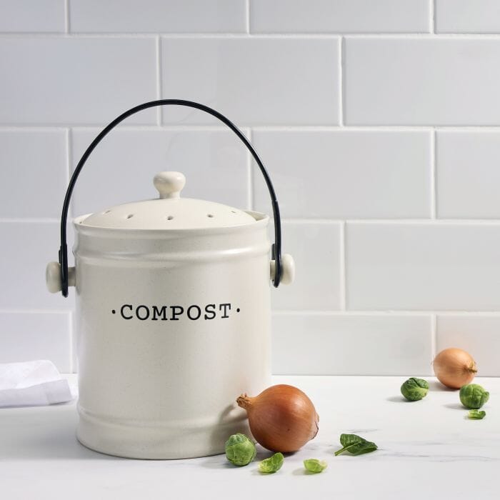 Davis & Waddell Darley 3.5l Compost Bin, Cream 22x18x25cm Fruit & Vegetable Storage The Cooks Kitchen 