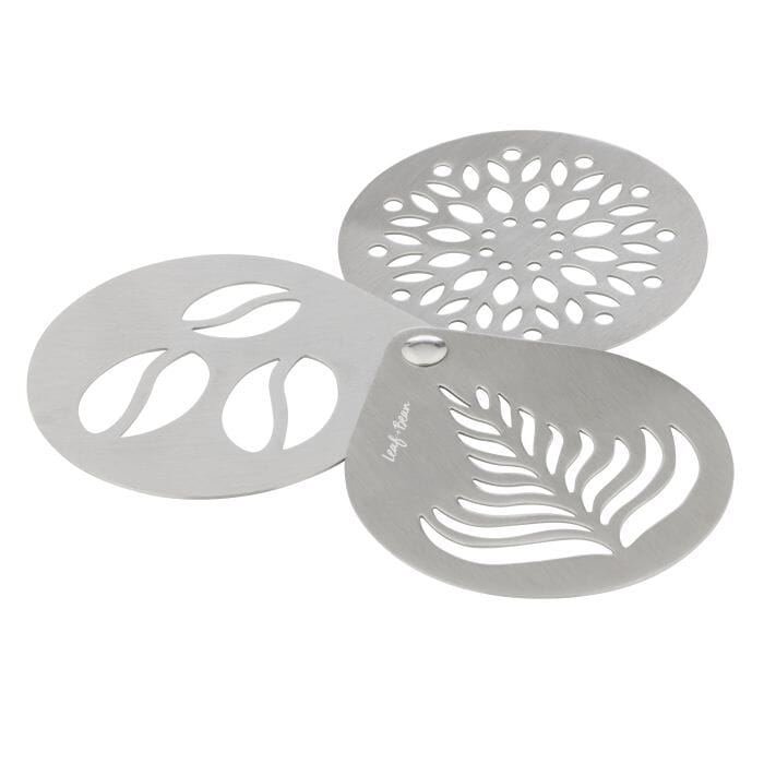 Leaf & Bean Stainless Steel Coffee Stencils 3pcs Set Stainless Steel 9.8x8.4x0.6cm Coffee Accessories The Cooks Kitchen 