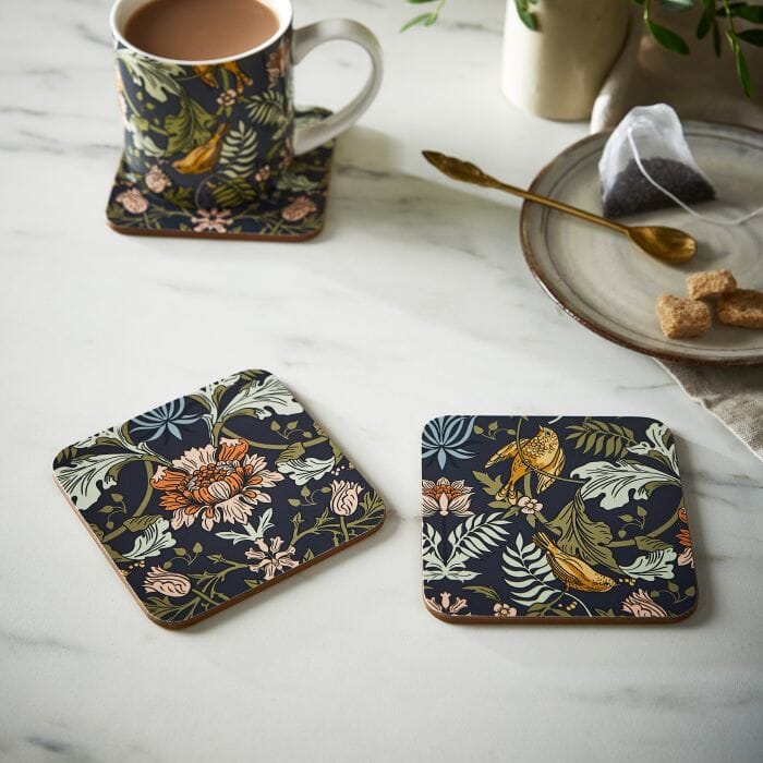Ulster Weavers Finch & Flower Coaster 4pcs Set Navy 11x11x1cm Placemats & Coasters The Cooks Kitchen 