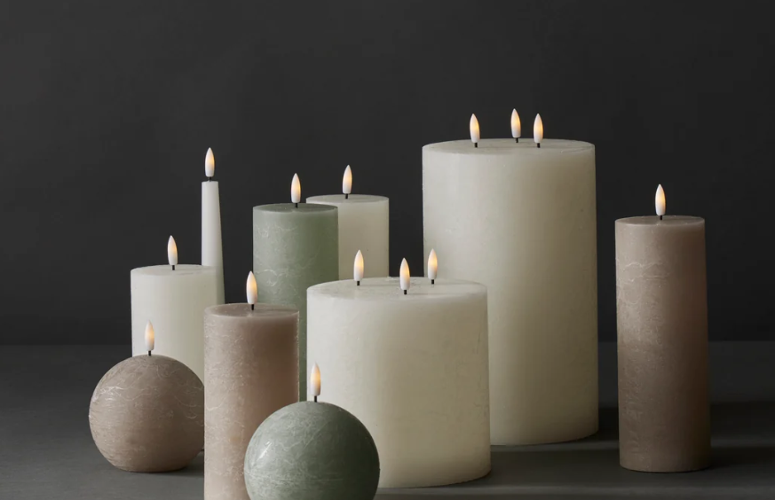 Amalfi Hughe Led Flickering Pillar Candle Rustic Taupe 7.5x7.5x15cm