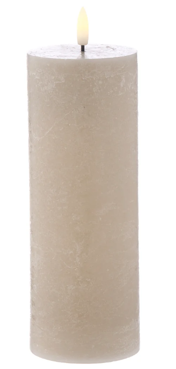 Amalfi Hughe Led Flickering Pillar Candle Rustic Taupe 7.5x7.5x20cm.