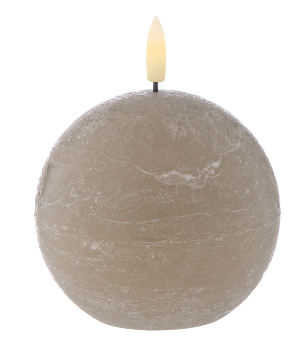 Amalfi Hughe Led Flickering Spherical Candle Rustic Taupe 10x10x9cm