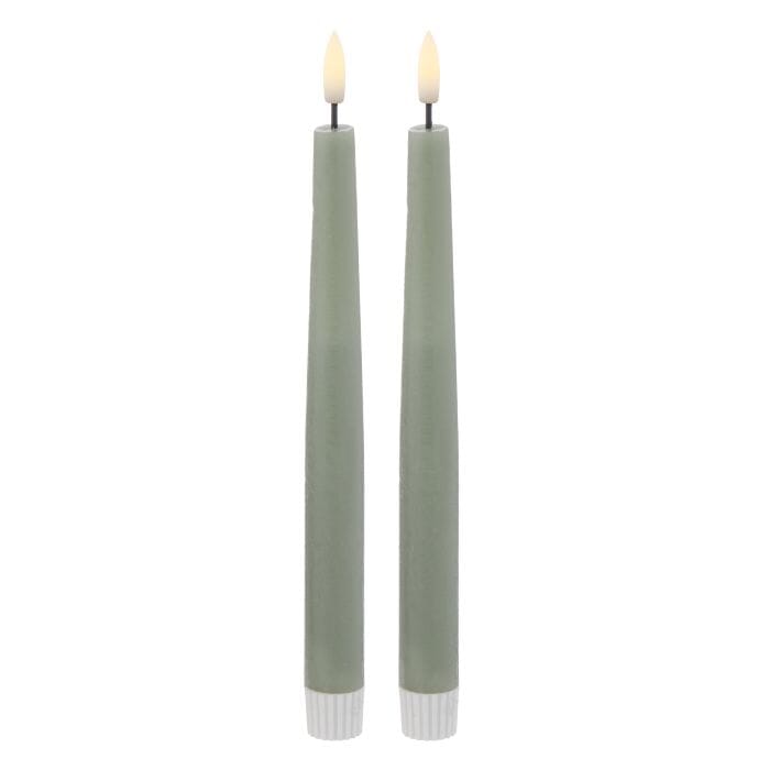 Amalfi Hughe Led Flickering Taper Candle 2pcs Set Rustic Green 2x2x24cm Room Diffusers & Candles The Cooks Kitchen 
