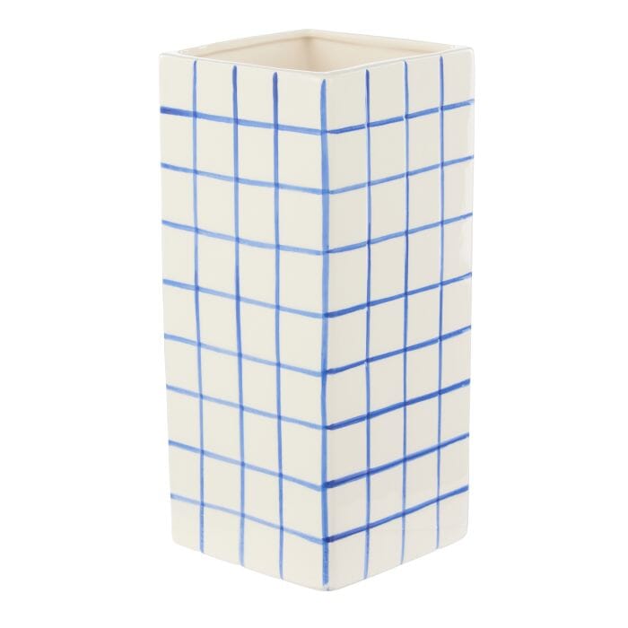 Emporium Lulu Collection Grid Vase Square Blue 11.8x11.8x25.5cm Vases & Planters The Cooks Kitchen 