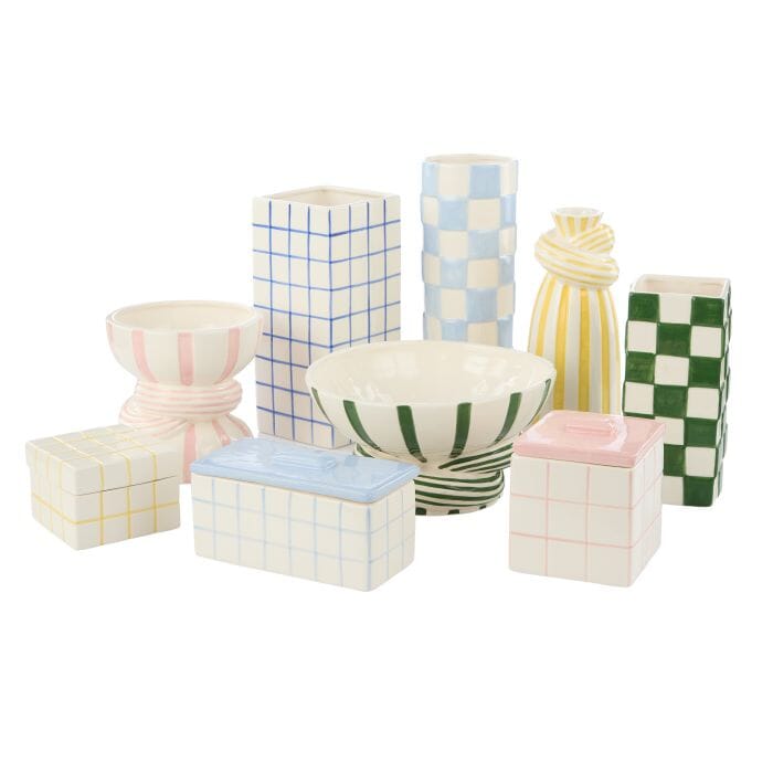 Emporium Lulu Collection Grid Vase Square Blue 11.8x11.8x25.5cm Vases & Planters The Cooks Kitchen 