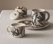 Leaf & Bean Freya Mug & Side Plate 12x9x10cm/21.5x4.5x3cm - Oat & Black Dinnerware Accessories The Cooks Kitchen 