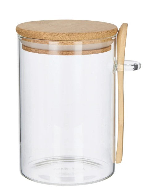 Leaf & Bean Glass Canister With Spoon Natural 650ml