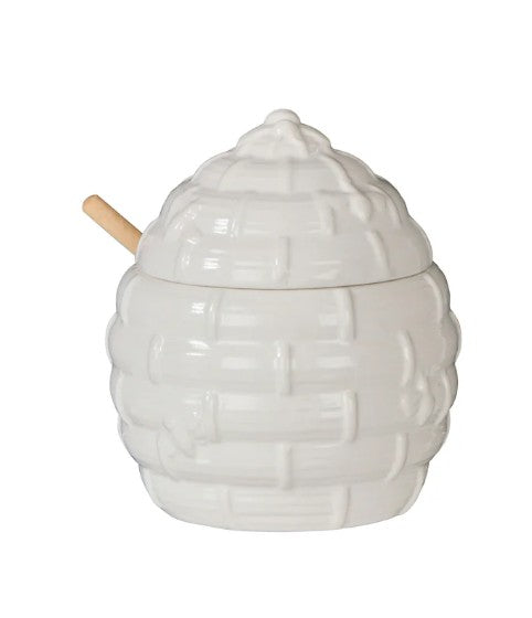 Davis & Waddell Wildflower & Hive Honey Jar With Dipper White