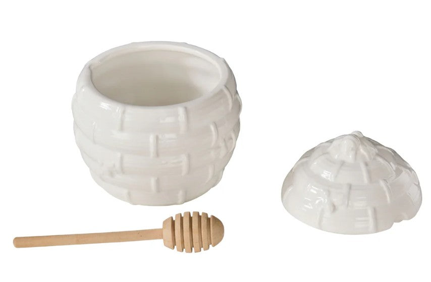 Davis & Waddell Wildflower & Hive Honey Jar With Dipper White