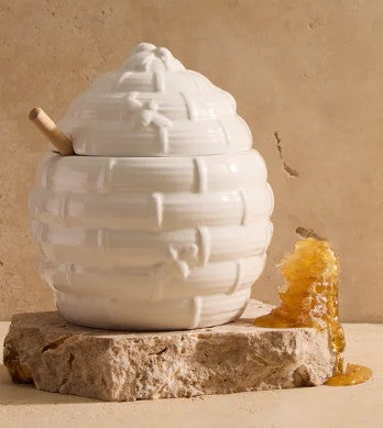 Davis & Waddell Wildflower & Hive Honey Jar With Dipper White