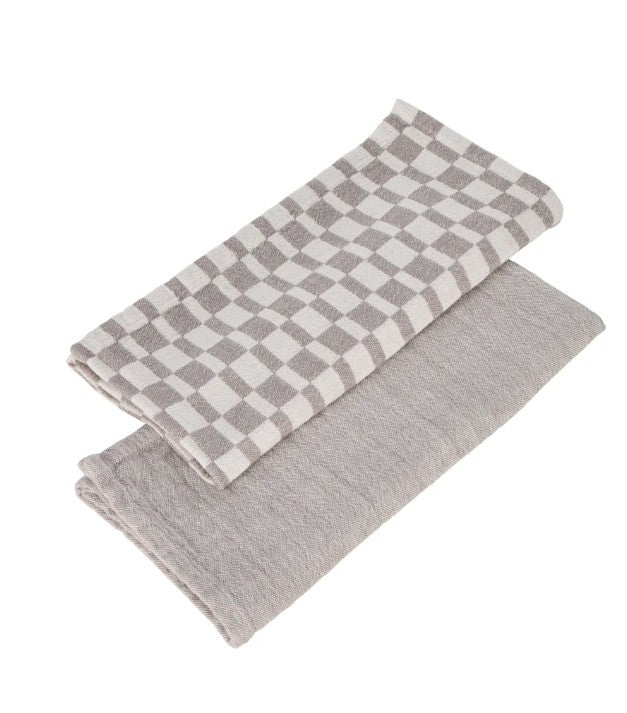 Davis & Waddell Heritage Check Cotton Tea Towel 2pcs Set - Grey