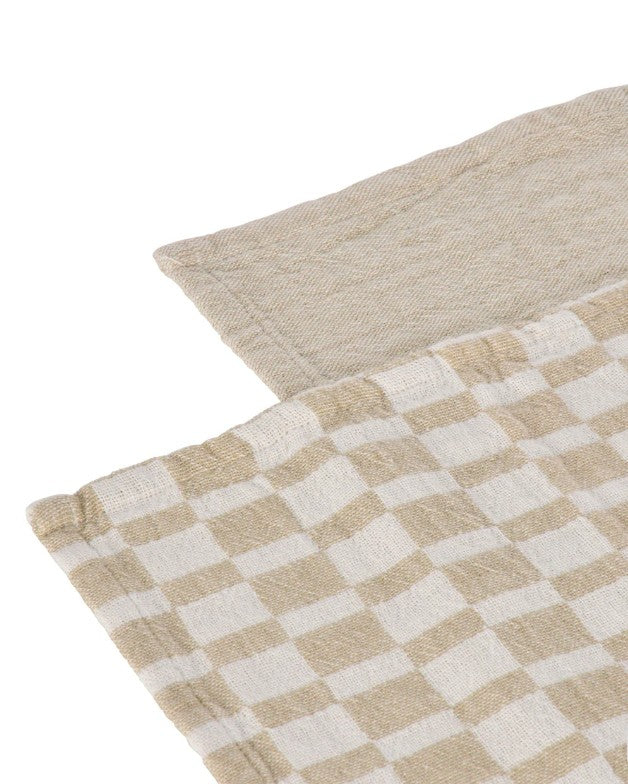 Davis & Waddell Heritage Check Cotton Tea Towels 2pc Set - Beige