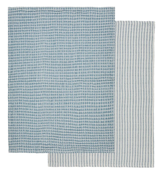 Davis & Waddell Heritage Stripe Cotton Tea Towel 2pc Set Blue