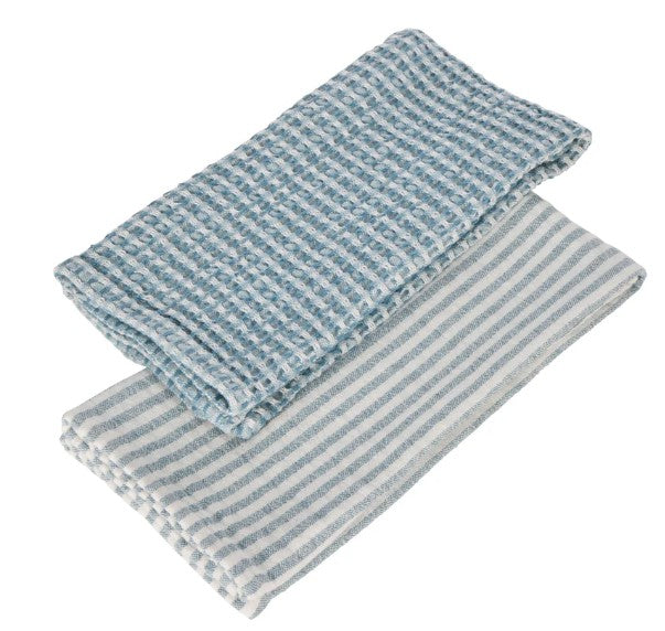 Davis & Waddell Heritage Stripe Cotton Tea Towel 2pc Set Blue