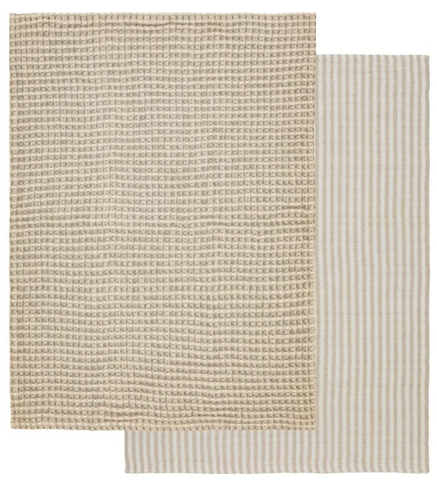 Davis & Waddell Heritage Stripe Cotton Tea Towel 2pc Set Beige