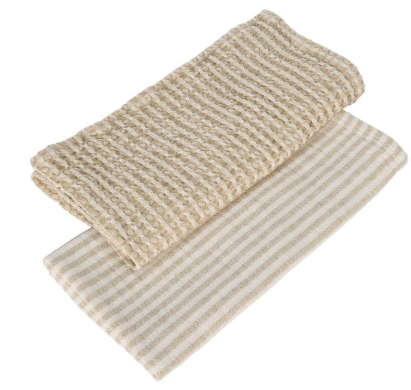 Davis & Waddell Heritage Stripe Cotton Tea Towel 2pc Set Beige